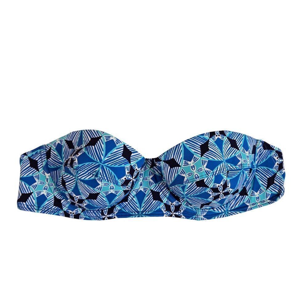 New Echo Bandeau Bikini TopβBlue Abstract Removable Straps Womens Size M Underwi